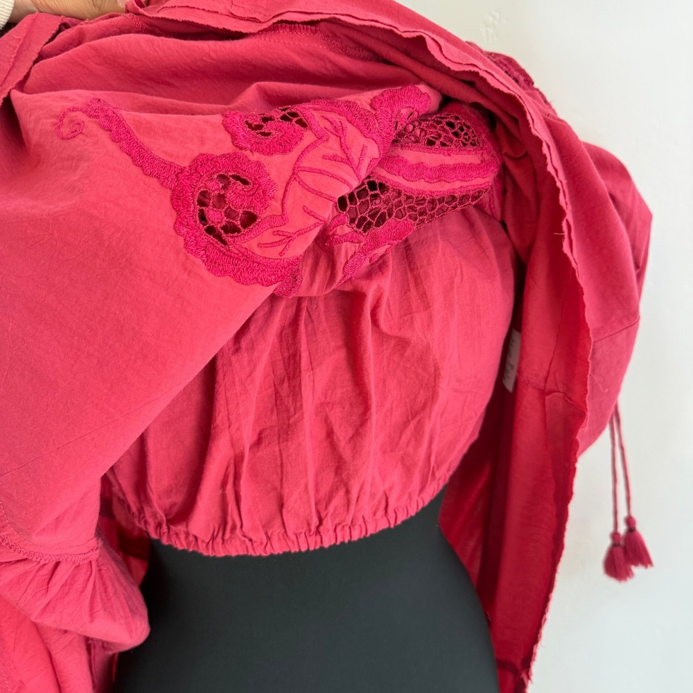 Free People Sunbeat Off-the-Shoulder Embroidered Tunic Mini Dress Pink M NWT - Picture 11 of 16